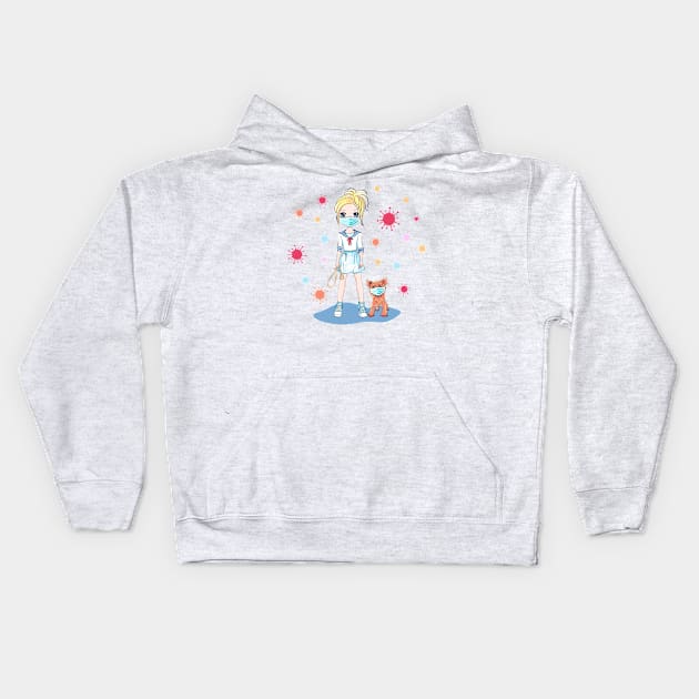 Baby girl walk a dog on quarantine Kids Hoodie by kavalenkava